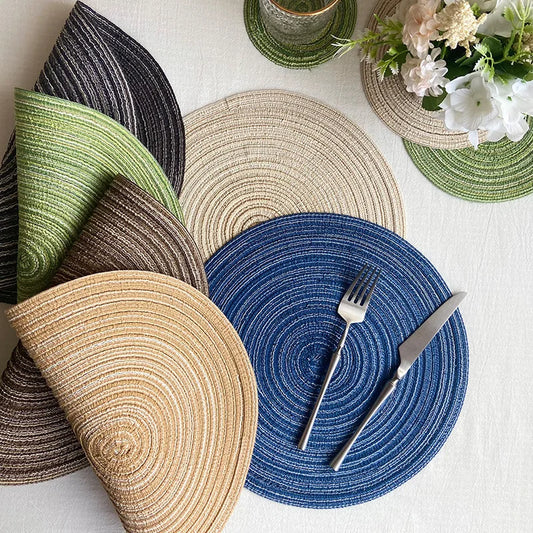 4/2-Piece Round Woven Ramie Table Mats
