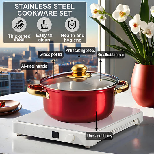 Red 12-Piece Nonstick Stainless Steel Cookware Set