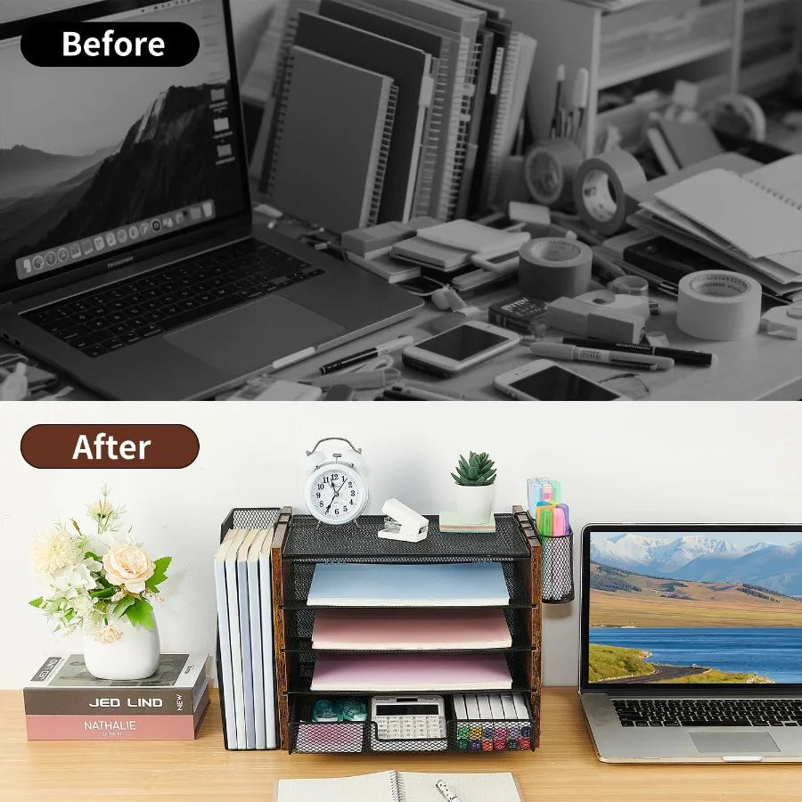 Wood Desk Organizer And Accessories With File Organizer