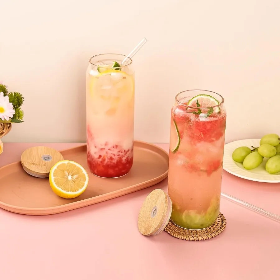 6 Pack Bamboo Lid Glass Drinking Glasses