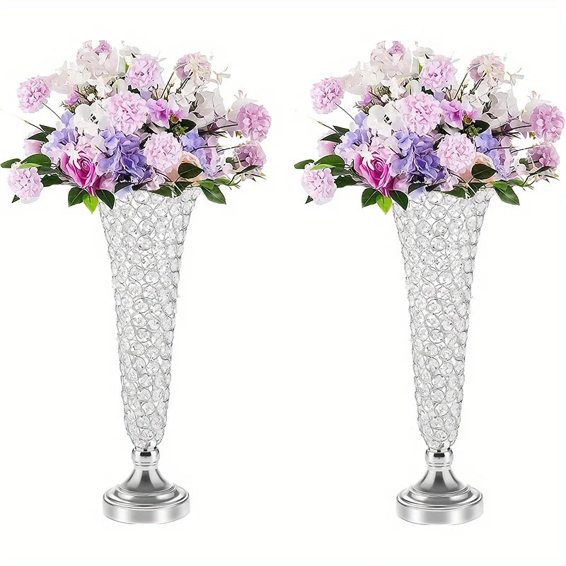 Pair Of 20-Inch Crystal Vases For Celebrations