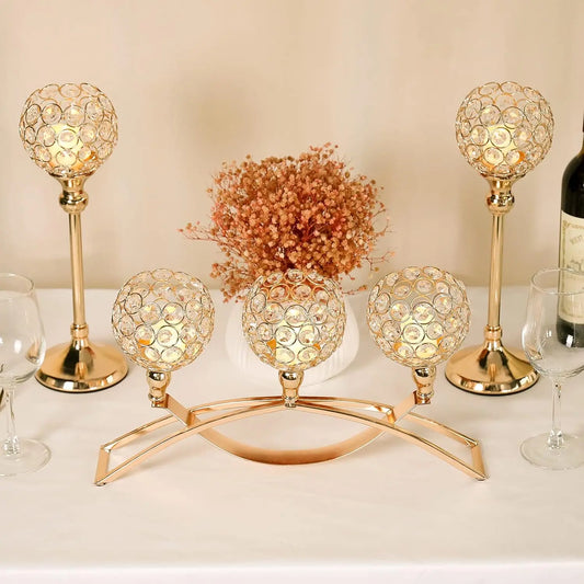 Gold Crystal Three-Arm Candle Holders