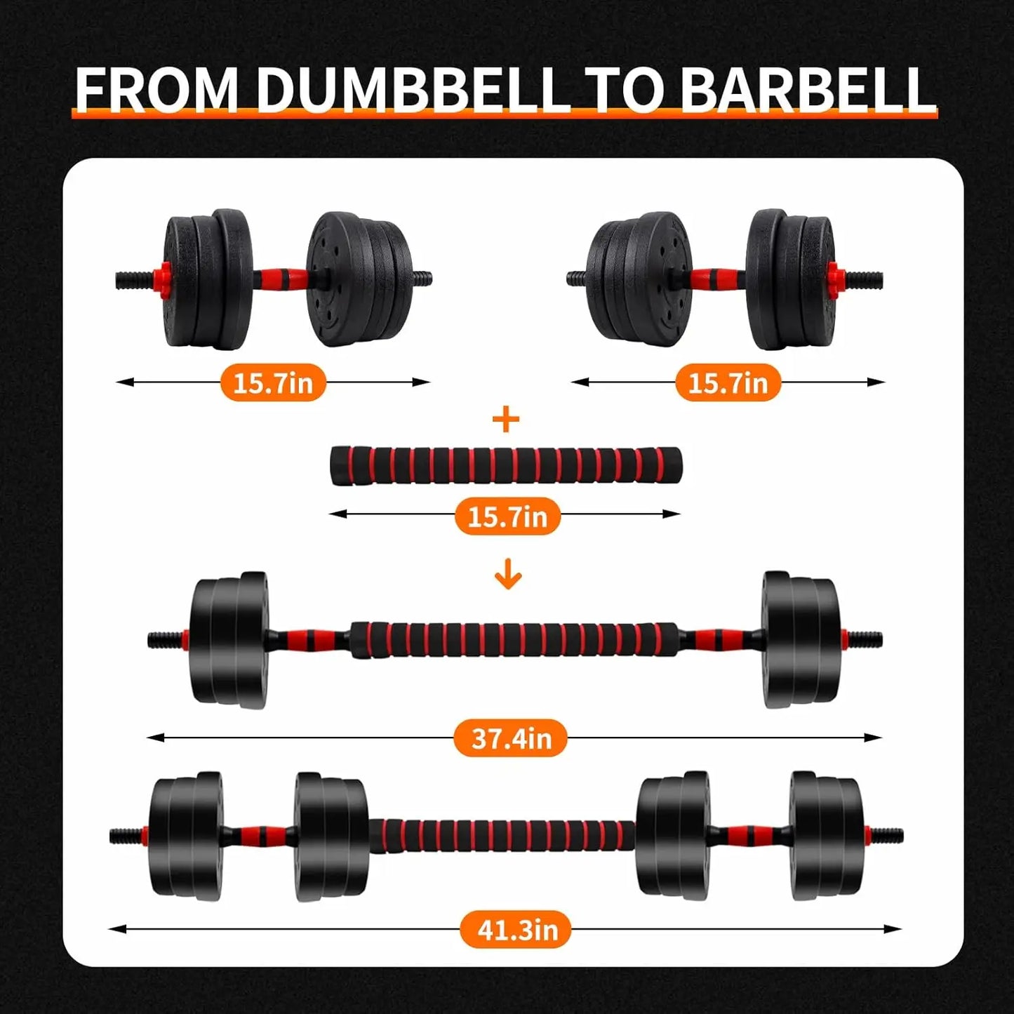 Adjustable 5–44Lb Dumbbell-Barbell Set Anti-Slip Grip