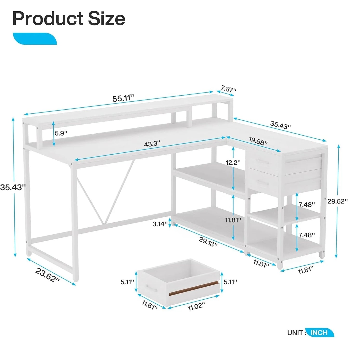 L Shaped Desk With Drawers And Storage Shelves