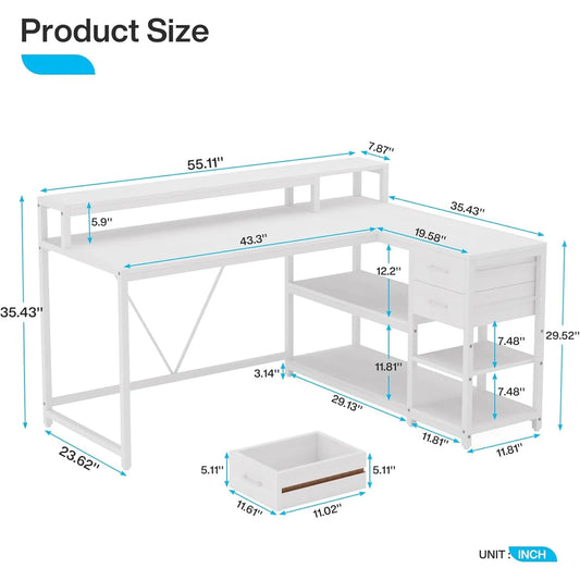 L Shaped Desk With Drawers And Storage Shelves