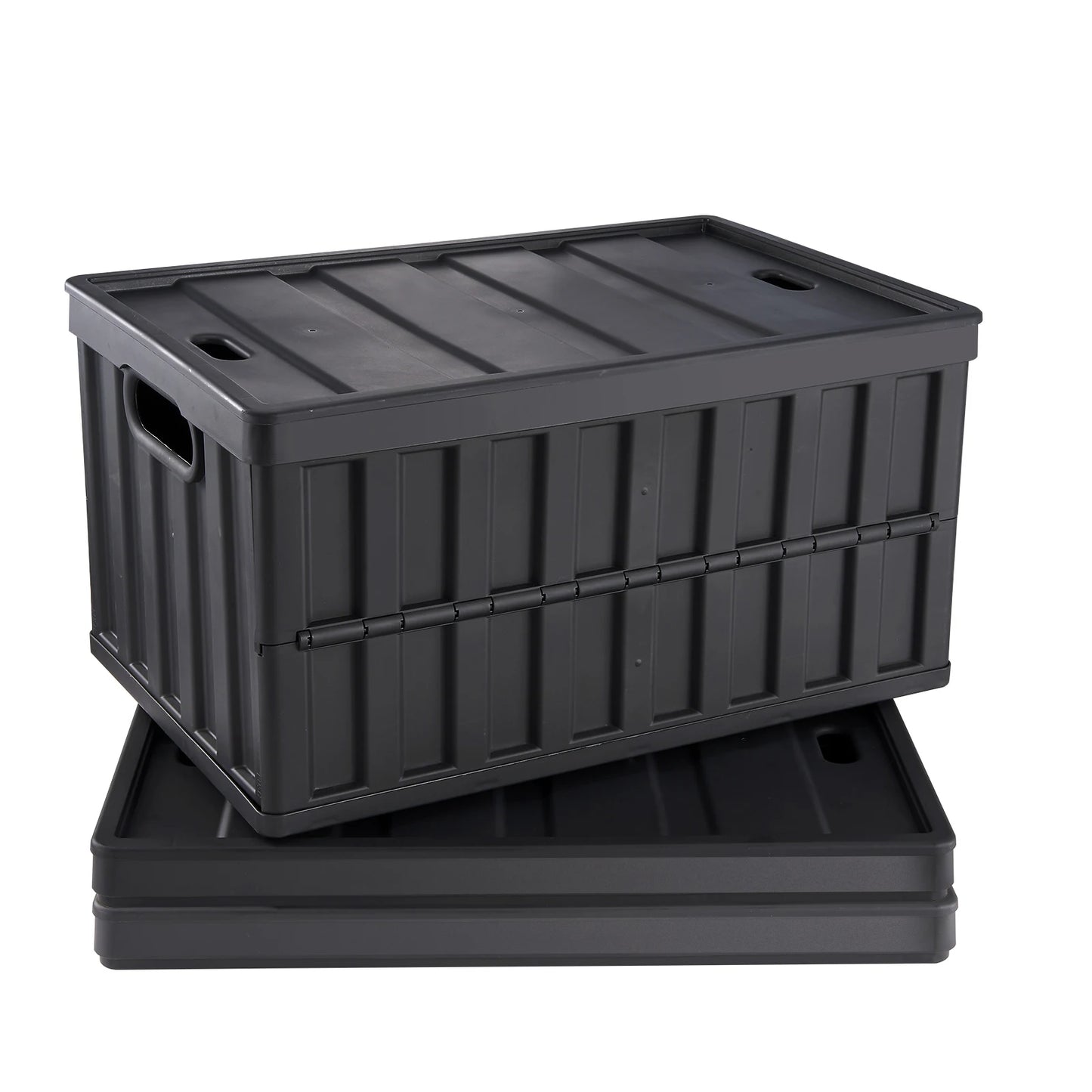 Collapsible Stackable Storage Bins With Folding Lids.