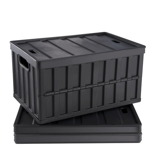 Collapsible Stackable Storage Bins With Folding Lids.