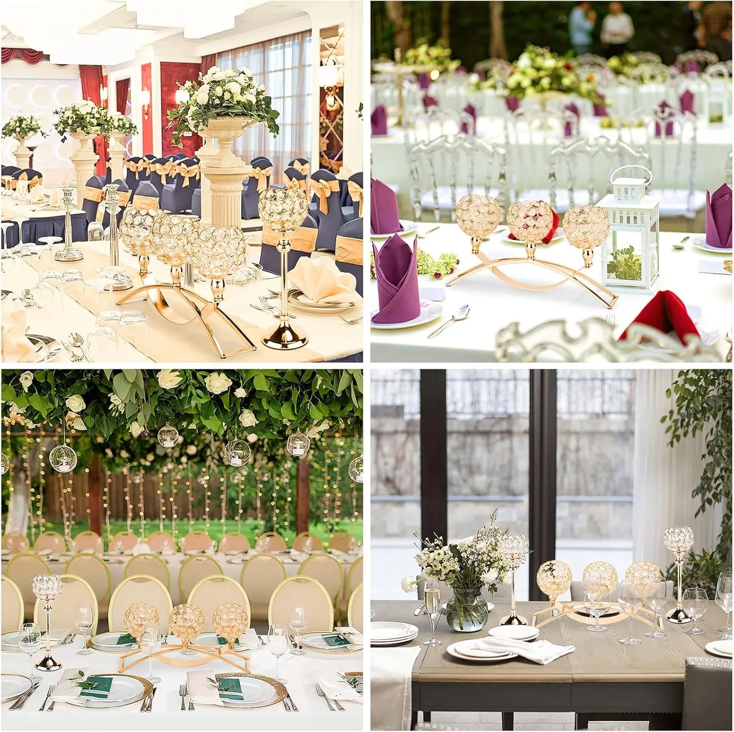 Gold Crystal Three-Arm Candle Holders