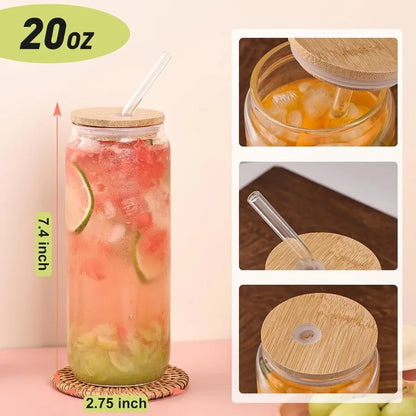 6 Pack Bamboo Lid Glass Drinking Glasses