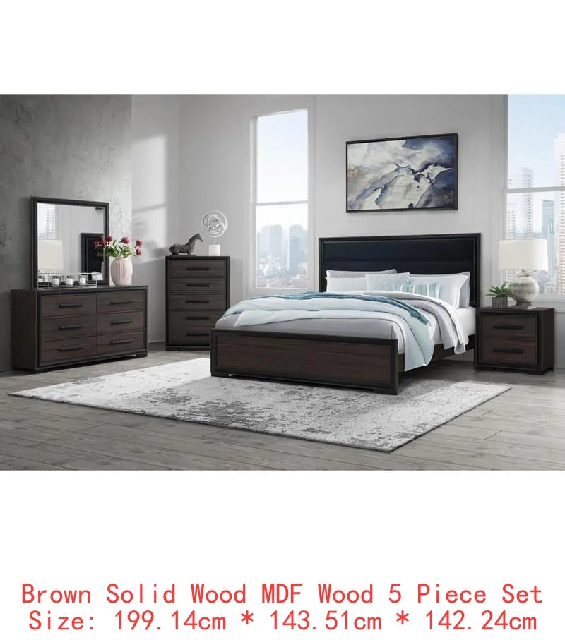 5PC King Bedroom Set Grey & Black