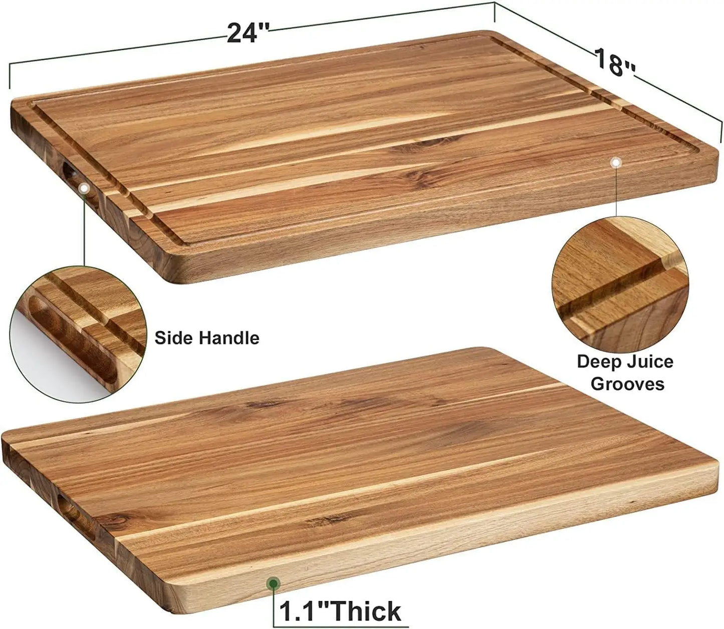 Wooden Cutting Board With Handles & Grooves