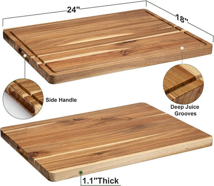 Wooden Cutting Board With Handles & Grooves