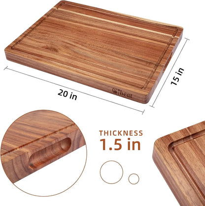 Wooden Cutting Board With Handles & Grooves