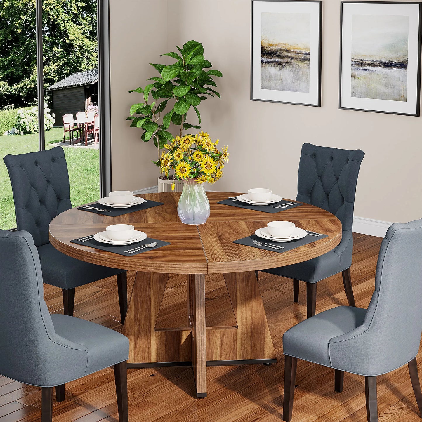47-Inch Round Farmhouse Dining Table