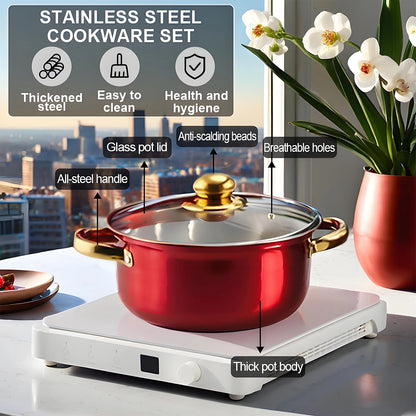 Red 12-Piece Nonstick Stainless Steel Cookware Set
