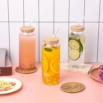 6 Pack Bamboo Lid Glass Drinking Glasses