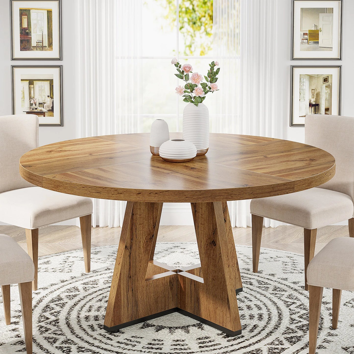 47-Inch Round Farmhouse Dining Table
