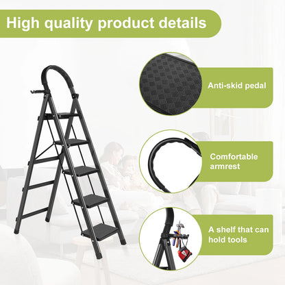 Heavy-Duty Folding Stool With Handrail And Anti-Slip