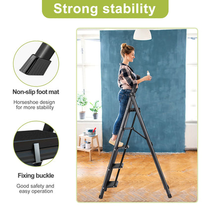 Heavy-Duty Folding Stool With Handrail And Anti-Slip