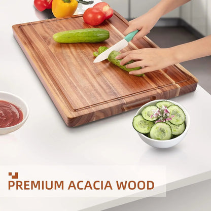 Wooden Cutting Board With Handles & Grooves