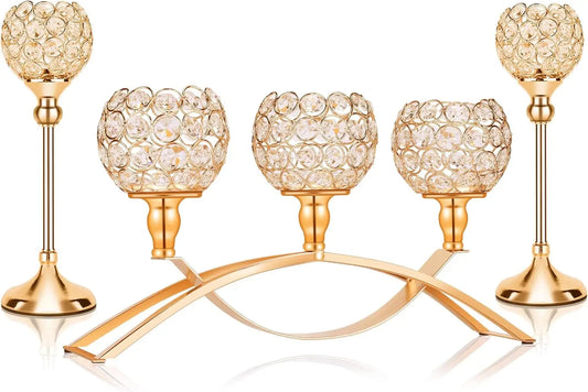 Gold Crystal Three-Arm Candle Holders