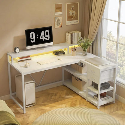 L Shaped Desk With Drawers And Storage Shelves