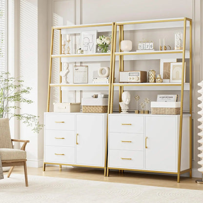 Tall White Gold 4-Tier Bookcase Storage