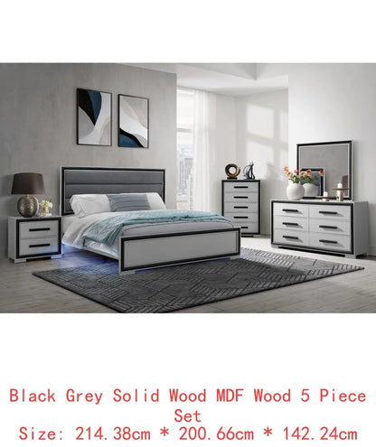 5PC King Bedroom Set Grey & Black