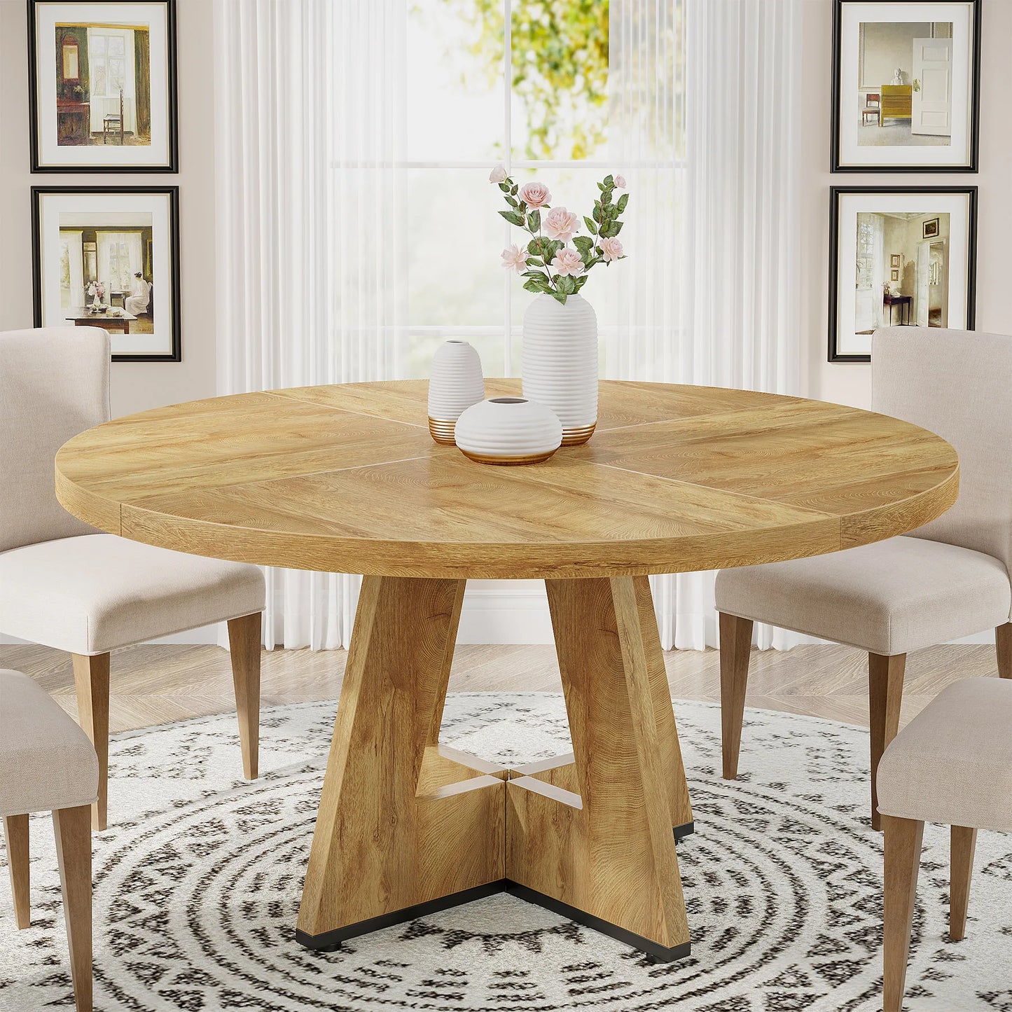 47-Inch Round Farmhouse Dining Table
