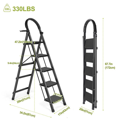 Heavy-Duty Folding Stool With Handrail And Anti-Slip