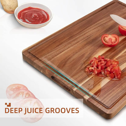 Wooden Cutting Board With Handles & Grooves