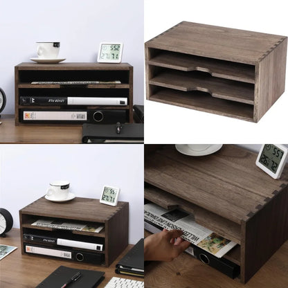 3-Tier Wood Desktop Paper Storage