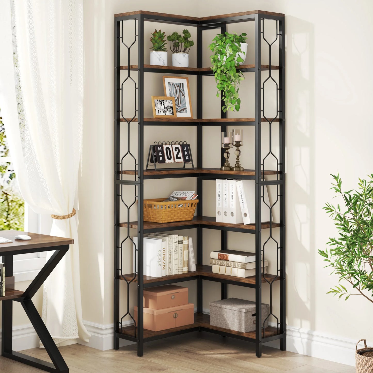 7‑Tier Corner Bookshelf Industrial Shelf