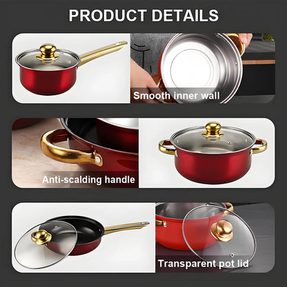 Red 12-Piece Nonstick Stainless Steel Cookware Set