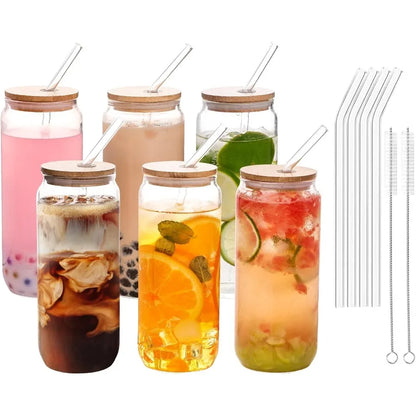 6 Pack Bamboo Lid Glass Drinking Glasses
