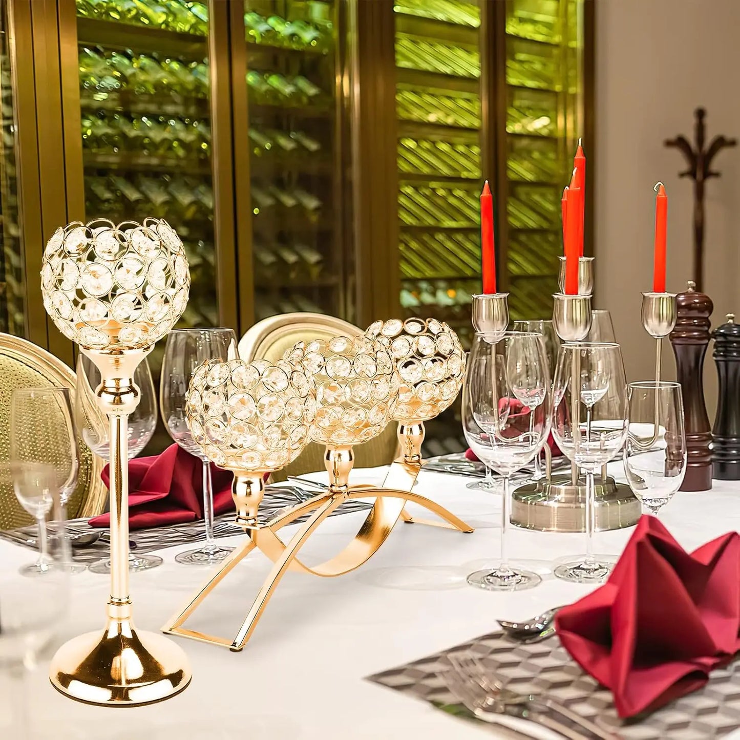 Gold Crystal Three-Arm Candle Holders