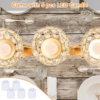 Gold Crystal Three-Arm Candle Holders