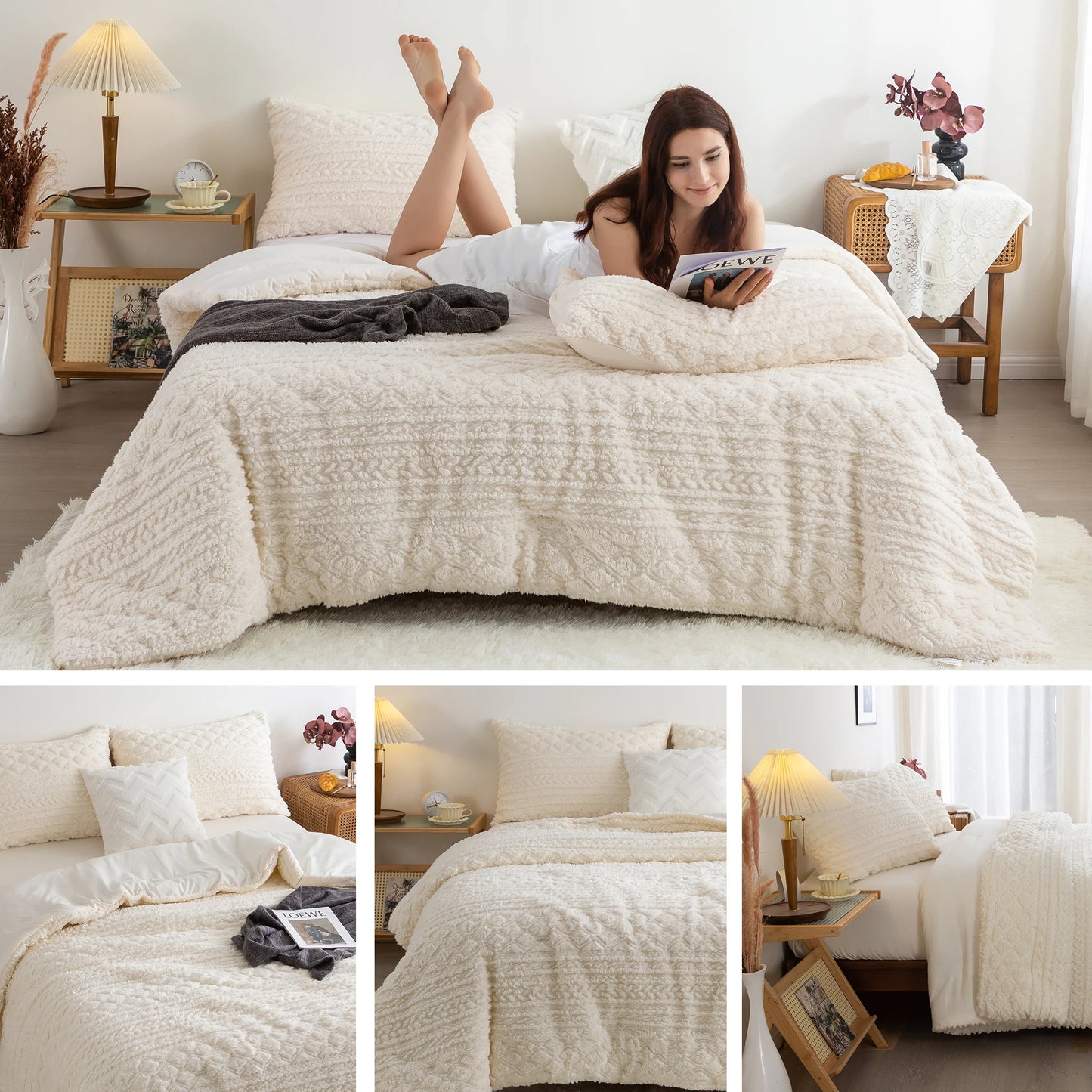 Plush Fleece Sherpa Cotton Bed Comforter Set