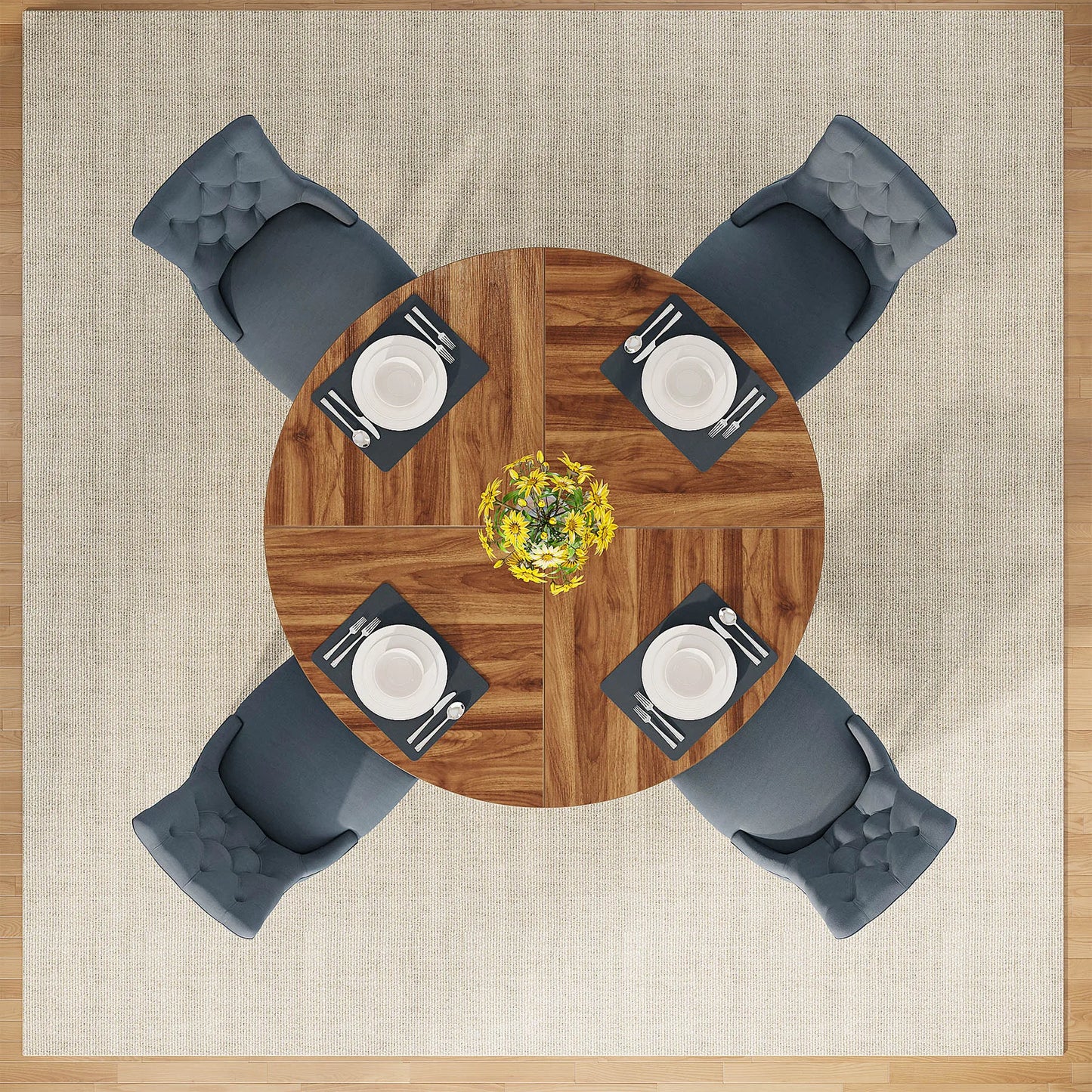 47-Inch Round Farmhouse Dining Table