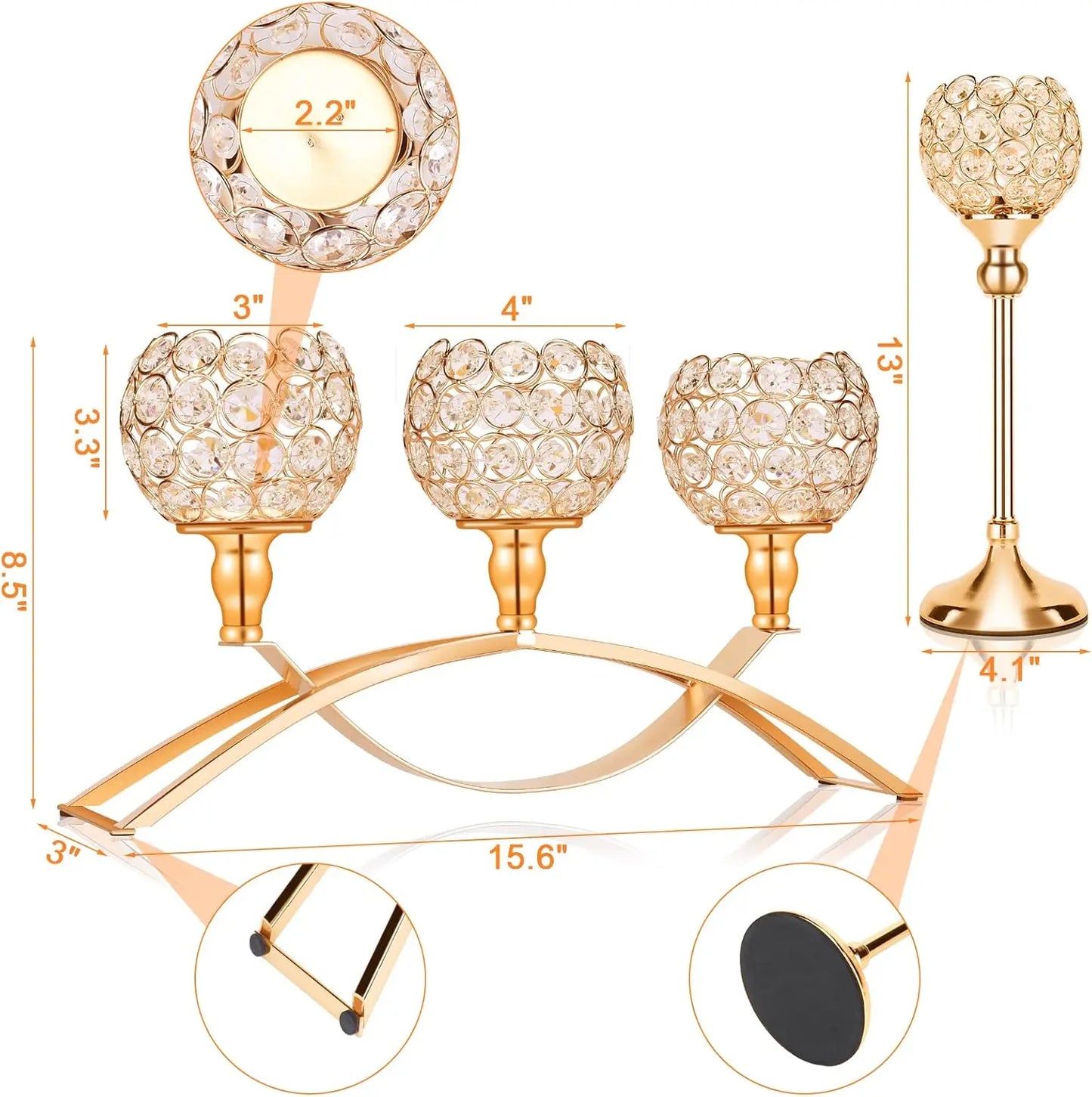 Gold Crystal Three-Arm Candle Holders