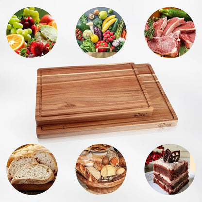Wooden Cutting Board With Handles & Grooves