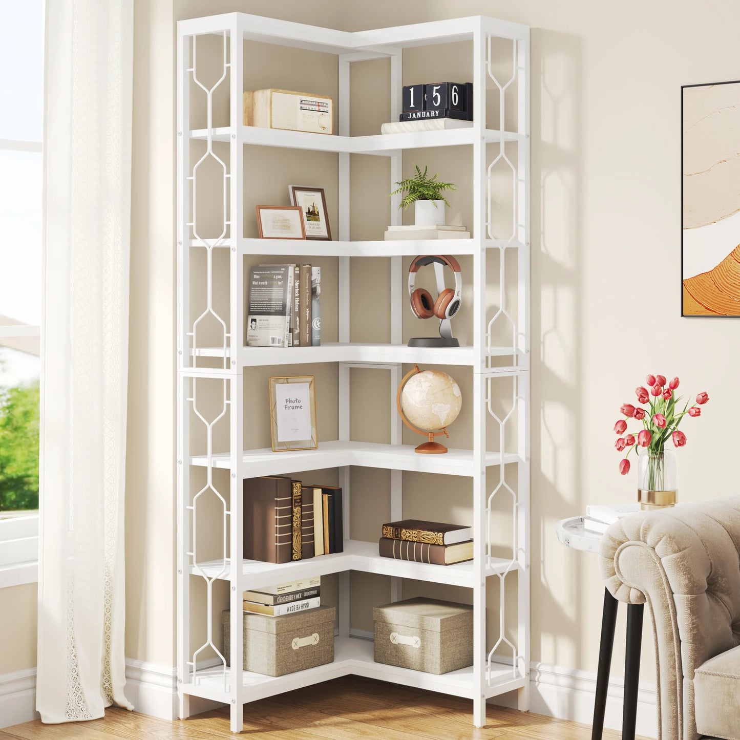 7‑Tier Corner Bookshelf Industrial Shelf