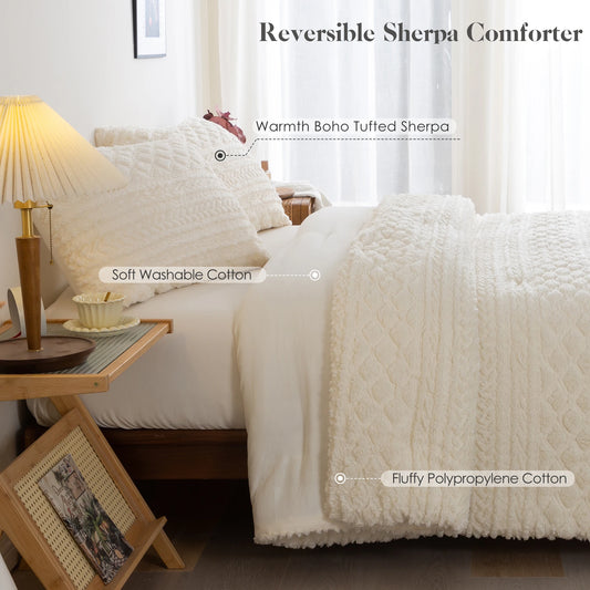 Plush Fleece Sherpa Cotton Bed Comforter Set
