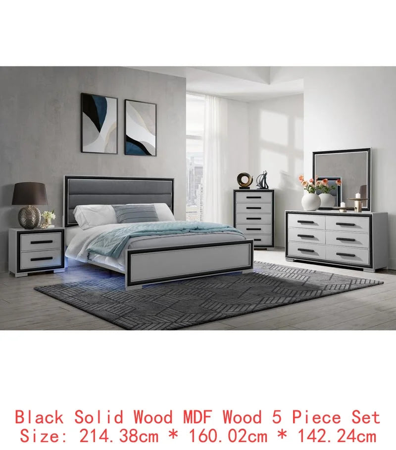 5PC King Bedroom Set Grey & Black